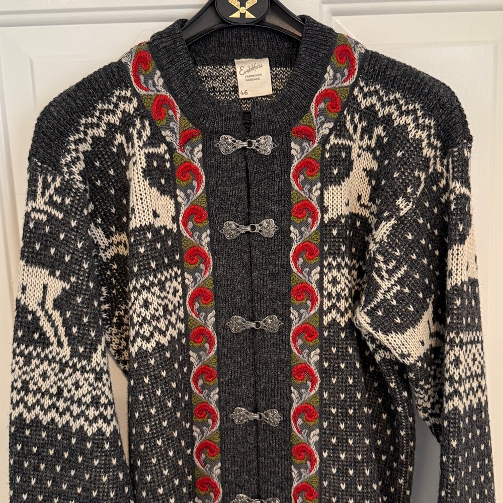 Vintage Evebofoss Nordic Wool Cardigan Sweater Pewter Clasps - Picture 11 of 12
